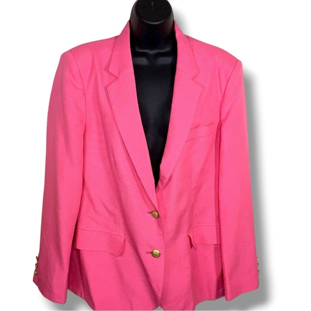 Vintage Size 18 Grand Tier Fuchsia Pink Blazer Gold Button Lined Shoulder Pads